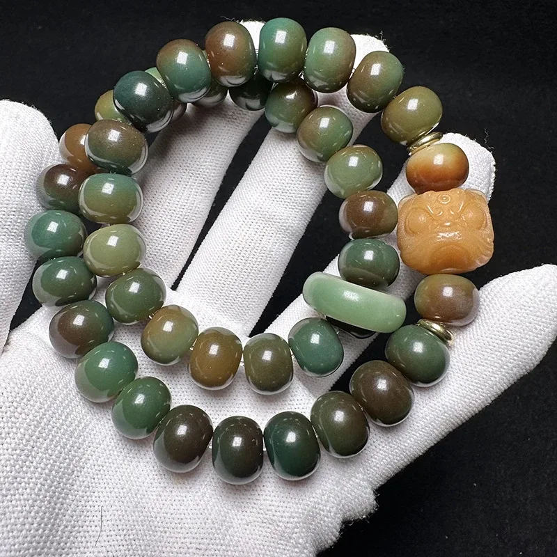 Double-loop bracelet with apple , charcoal-burned Bodhi root peacock-colored hand-held Buddhist beads - Aliexpress - FashionsVida