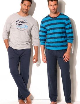 H.I.S Pijama largo beige / azul