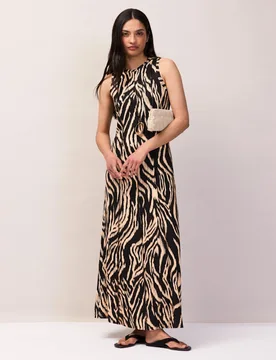 Jersey Zebra Print Midaxi Column Dress Black Mix female - RO&ZO - FashionsVida
