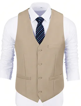 Chaleco de traje formal de unicolor para hombre, diseño de bolsillo ancho, conjunto de traje para negocios, bodas y fiestas, para combinar con traje - Shein - FashionsVida