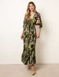 Shirred Empire Bust Dress - S / GREEN - female