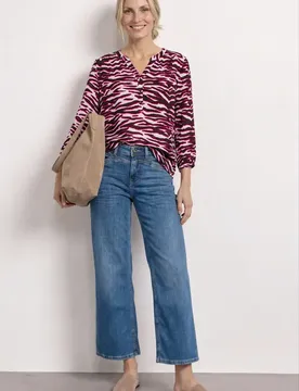 Shirt mit Split Neck und Strukturmix female Rosa