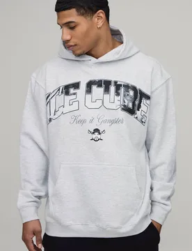 Herren Ice Cube Übergroßer Lizenz-Print Kapuzenpullover Grey Marl Größe Large - boohooMAN - FashionsVida