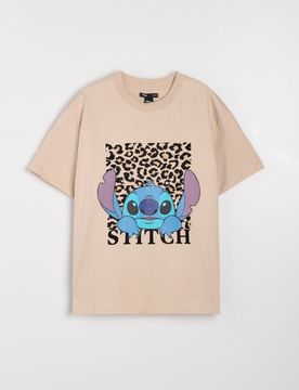 T-shirt in cotone con stampa Stitch - beige