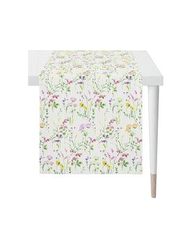 Tischläufer SEASON 140x48cm Weiss/Blumen weiss baby