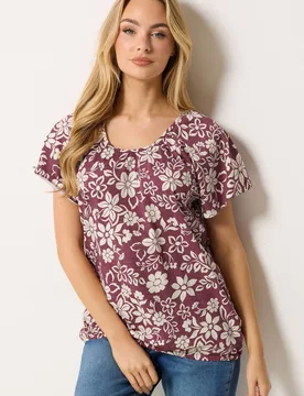 Floral Cotton Scoop Neck Top - Multicolor - Size: 14 - M&Co - FashionsVida