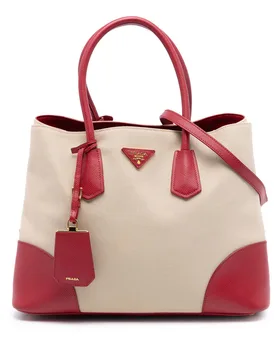 Large Canapa and Saffiano Double Satchel - Prada - FashionsVida