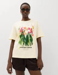 Pure Cotton Oversized Graphic T-Shirt Ecru Mix female