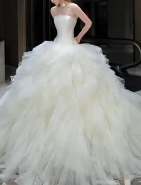 Customized luxury white Royal Wedding Dresses Long tail Lace applique Tull Lace layering ruffle Made Robe De - Aliexpress - FashionsVida
