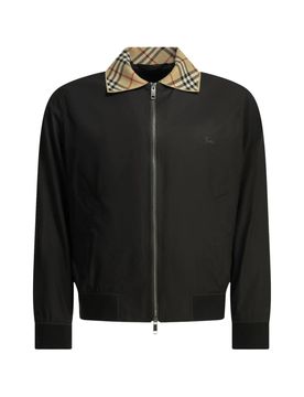 Embroidered Logo Cotton Jacket with Checkered Collar