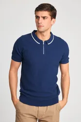 Cotton Mens Short Sleeve Zip Neck Polo Shirt