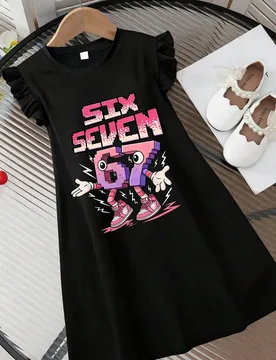 Vestido casual y elegante con estampado gráfico "67" y efecto degradado para adolescentes - Shein - FashionsVida