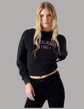 Felpa Guess GJ Donna Cropped Girocollo con Logo Ricamato