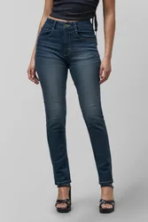 Women's High Waist Slim Fit Jeans in Mid Blue Size: 16 - Mid Blue - Size: 16