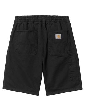 Flint short in cotone gamba larga con elastico in vita - Black garment dyed