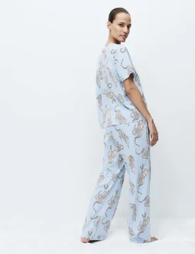 Pure Cotton Printed Short Sleeve Pyjama Set Blue Mix female - M&S - FashionsVida