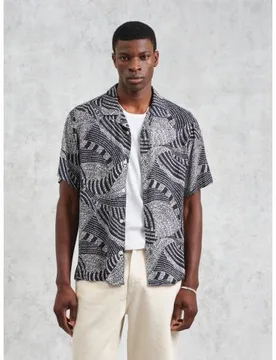 Mens Navy Ecru Didcot Dotted Swirl Shirt - Male - Multi - Medium - Wax London - FashionsVida