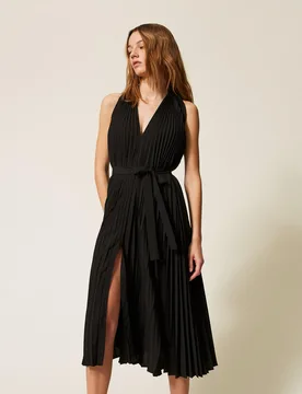 Robe longue en popeline et crêpe de Chine - TWINSET - FashionsVida