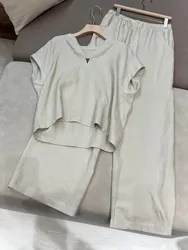 Casual solid color high quality women's linen trouser suit