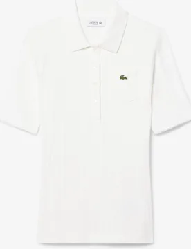 Polo de mujer de punto pointelle de corte ajustado en rosa de manga corta - Lacoste - FashionsVida