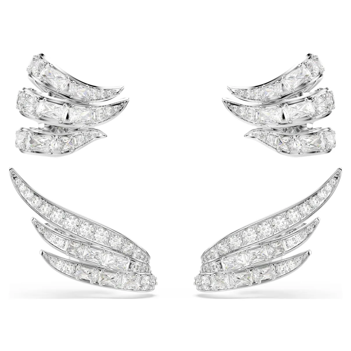 Orecchini ear cuff Vienna, Taglio misto, Cigno, Bianchi, Placcato rodio OS - Swarovski - FashionsVida