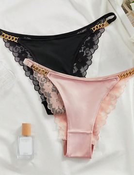 Set de 2 bragas de mujer con cadena de cintura de encaje floral conectada