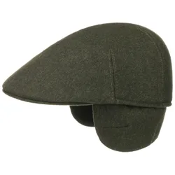 Flat Cap with Ear Flaps by - olive - Size: 56 cm