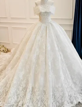 Customized ivory white Ball Gown Royal Wedding Dresses Lace applique Long tail Made Robe De - Aliexpress - FashionsVida