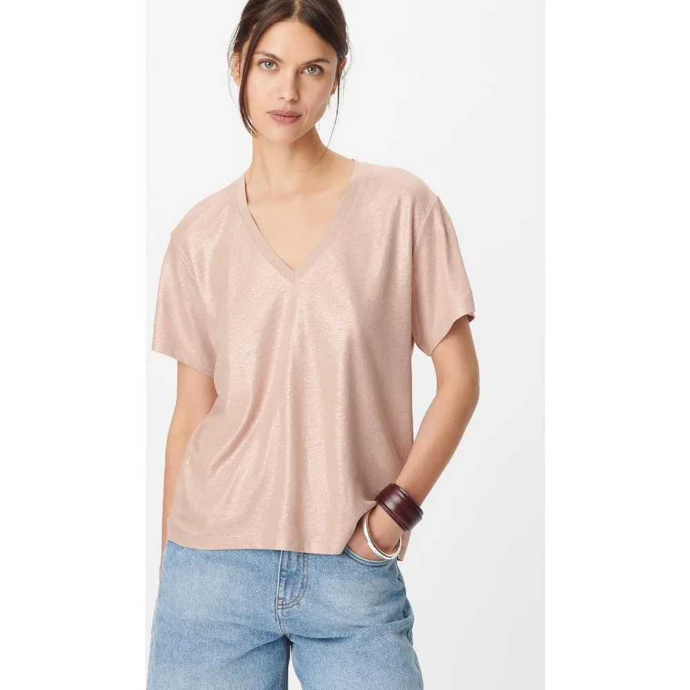 Camiseta de mujer holgada de manga corta y cuello en v - IKKS - FashionsVida