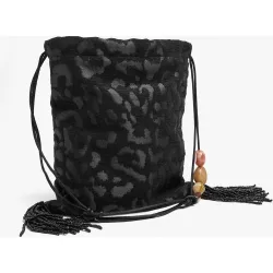 Bolso de fiesta 100% piel con cierre de cuerda y estampado animal print