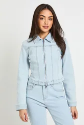 Womens Double Zip Denim Jacket - Blue Cotton - Size 12 Uk