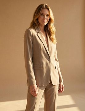 Blazer con tasche in tessuto misto viscosa e lino - beige