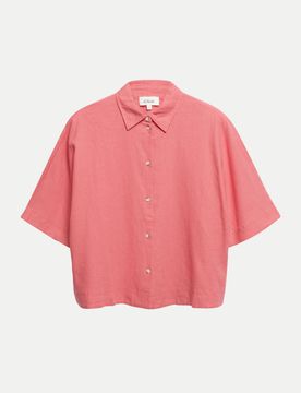 RED LABEL Kurzarm-Bluse aus Leinenmix Rosa 42