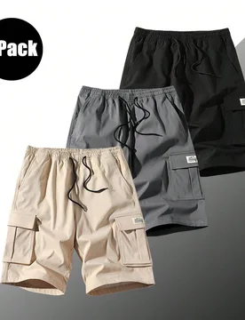 Piezas/Set Pantalones cortos tipo bermuda ligeros de carga para hombres, cintura con cordón, transpirables, casuales de verano para actividades al ai - Shein - FashionsVida