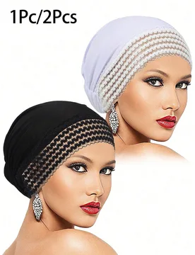 Piezas/1 pieza Pañuelo de cabeza de unicolor para mujer, con ribete de encaje mejorado, sombrero versátil y de moda que combina con todo, uso diario - Shein - FashionsVida