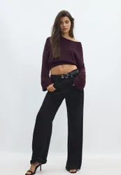 Pullover aus weichem Strick mit Bindegürtel AUBERGINE L