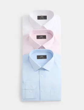 Pack Regular Fit Easy Iron Long Sleeve Shirts Blue Mix male - M&S - FashionsVida