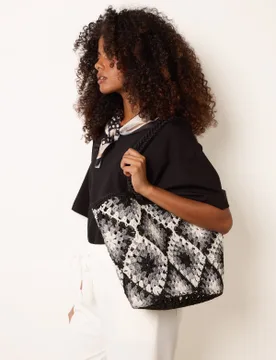 Crochet Simple Tote Bag - ONE / BLACK - Blue Vanilla - FashionsVida