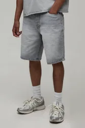 Herren Basic Entspannt Geschnittene Denim-Shorts Light Grey Größe 44