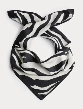 Satin Zebra Print Neckerchief Black Mix female - M&S - FashionsVida