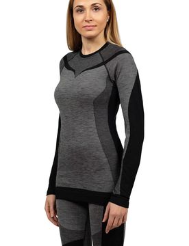 Lady crew neck long sleeves camiseta térmica manga larga mujer Negro (L)