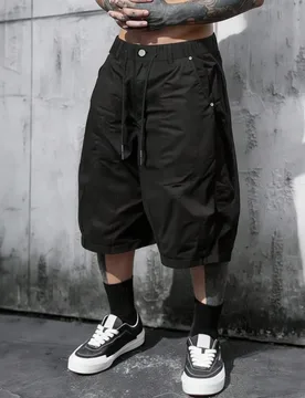 Pantalones cortos casuales y versátiles de color negro y corte holgado hasta la rodilla para hombre - Shein - FashionsVida