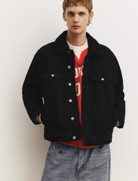 Giacca Jeans Collo Montone Sintetico