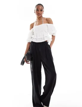Womens Design Premium Casual Pull On Trousers With Pleat Detail In Washed Black - Size 6 Uk - ASOS Tall - FashionsVida