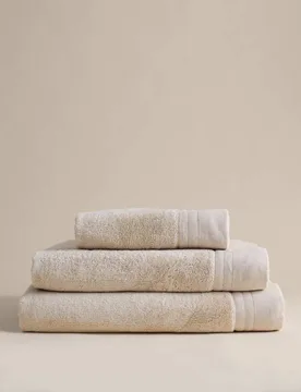 Pure Cotton Towel with Linen Border Light Buff - M&S - FashionsVida