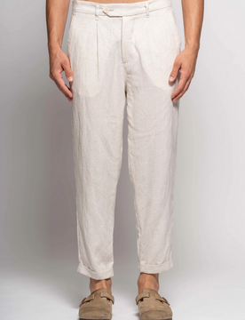 Pantalone misto lino uomo beige