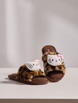 Pantofole aperte con applicazione Hello Kitty - marrone scuro