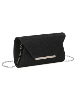 Iskaya Satin Fold Over Glittering Clutch Bag - Black - Size: One Size - Fontanella Fashion - FashionsVida