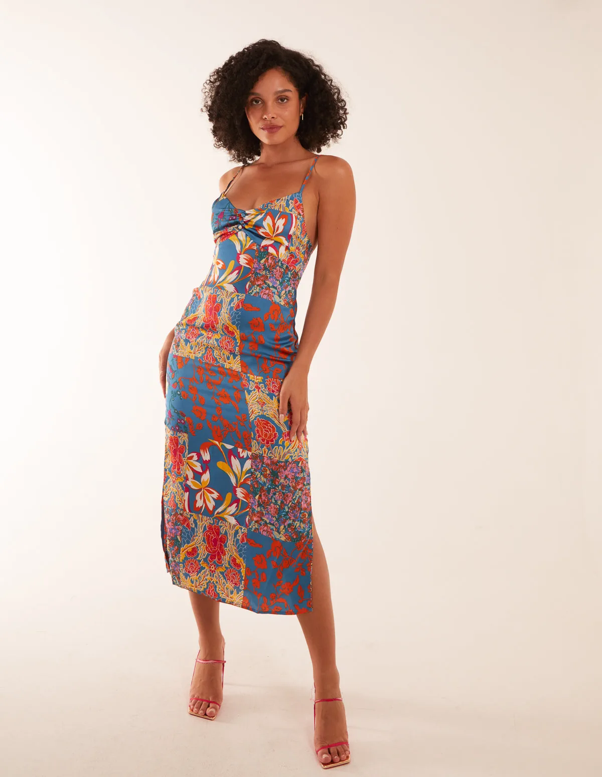 Patchwork Cami Dress - 8 / Turquoise - female - Blue Vanilla - FashionsVida