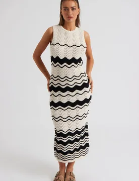 Women's Zig Zag Pointelle Midaxi Dress in Black Size: 12 - Black - Size: 12 - Urban Bliss - FashionsVida